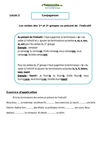 Les verbes des 1er et 2e groupes au présent de l’indicatif - Cours CM1