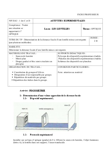 8 Determination de la distance focale d'une lentille mince convergente