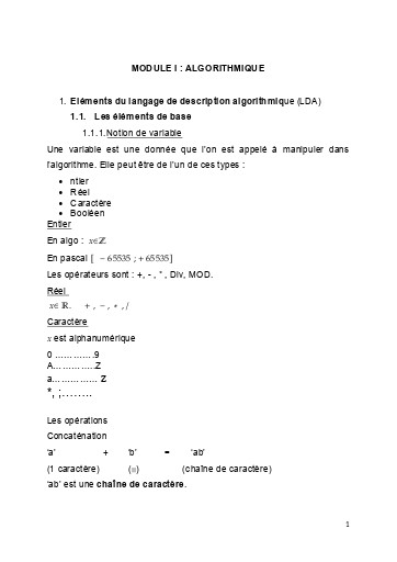 Maths Licence1 cours Algo Programmation