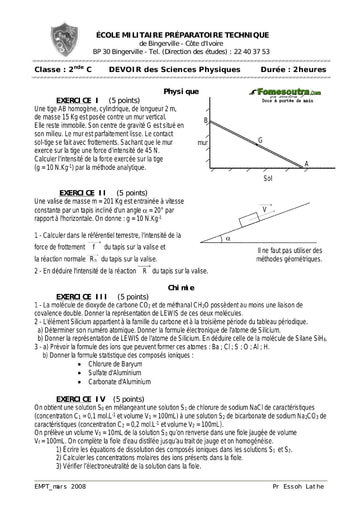 Devoir (26) de Physique-Chimie 2nde C - EMPT Bingerville