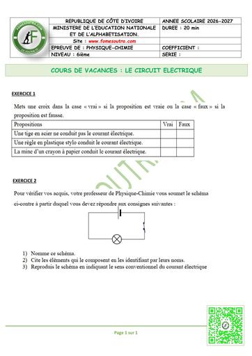 FICHE 2 PC 6ième L1 LE CIRCUIT ELECTRIQUE by TEHUA