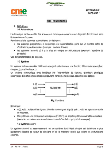 Cours d'Automatique : Chapitre 1 Généralités