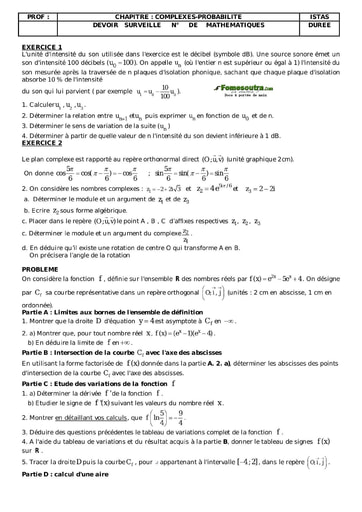 Devoir corrigé (5) de maths niveau Terminale D - ISTAS