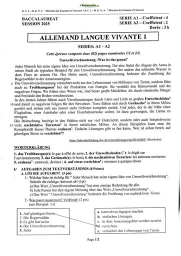 BAC 2025 Côte d'Ivoire SUJET+ BAREME LV1 ALLEMAND SERIE A1&2 BY TEHUA
