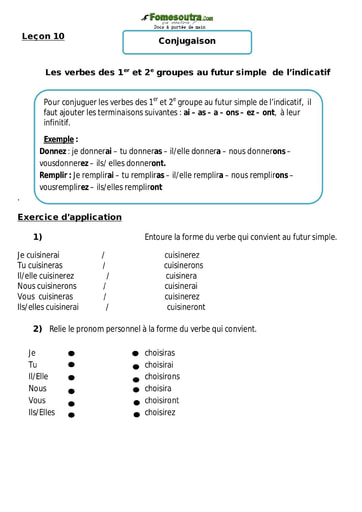 Les verbes des 1er et 2e groupes au futur simple de l’indicatif - Cours CM1