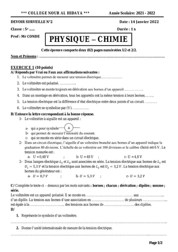 5è PC devoir surveille n°2