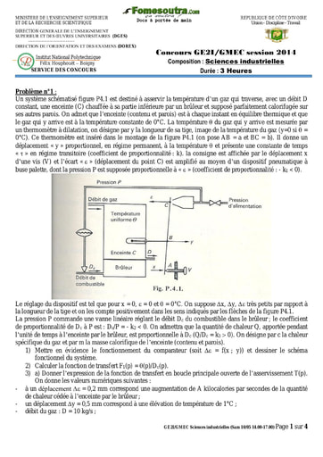 Sujet de Sciences industrielles concours GE2I/GMEC 2014