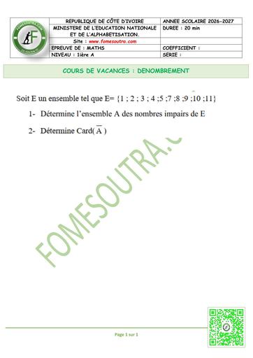 FICHE 1 MATHS 1ière A DENOMBREMENT by TEHUA