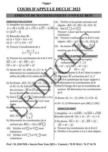 COURS D'APPUI LE DECLIC MATHS 3ième N°3 BY TEHUA