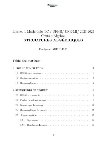 LICENCE MATHS INFO COURS STRUCTURES ALGÉBRIQUES by TEHUA