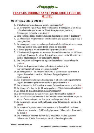 Sujet+CORRECTION TD Santé publique ETUDE DU MILIEU infas L1 by TEHUA