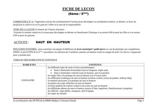 FICHE DE COURS EPS 6ième et 5ième BY TEHUA