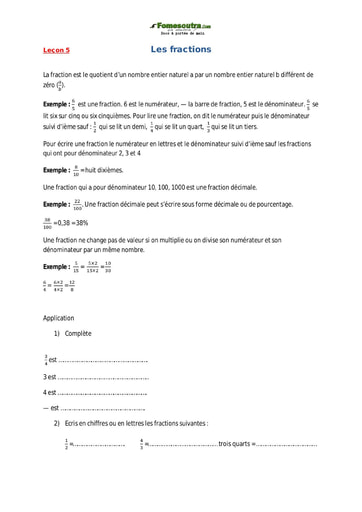Les fractions - Cours de maths CM1
