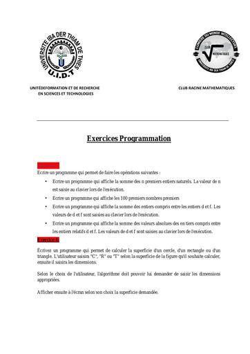 Fiche Td Programmation by Tehua