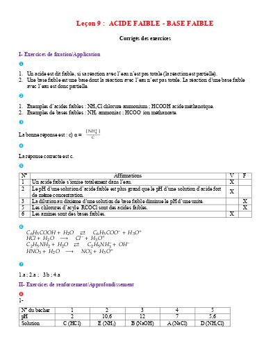 C9 Acide faible  Base faible