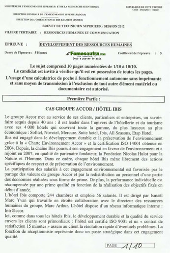 Developpement des Ressources Humaines BTS Ressources Humaines et Communication 2012