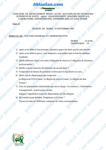 FP Ancien Sujet corrige culture generale et administrat 1998 by TEHUA