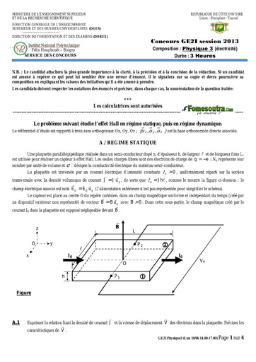 Sujet de Physique 3 concours GE2I 2013