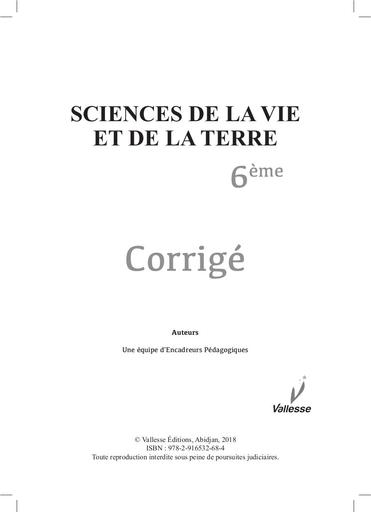 CORRIGE CAHIER vallesse SVT 6e by Tehua