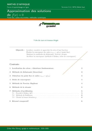 COURS DE MATHS Tle C et E APPROXIMATION DES SOLUTIONS BY TEHUA