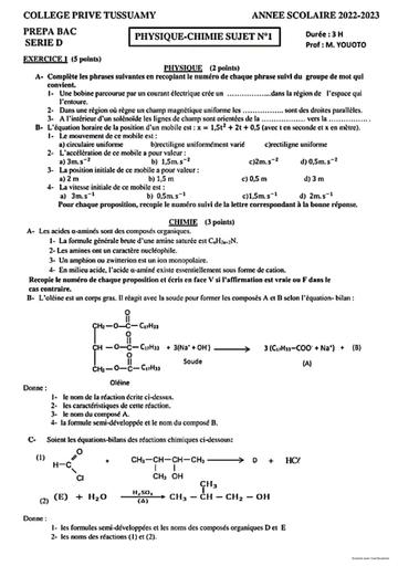Prepa PC tle D 2023