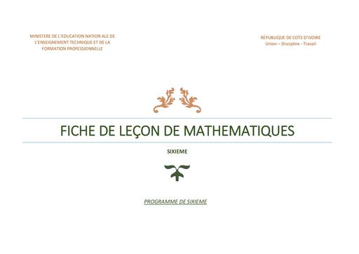 Fiche de leçon Maths 6ème APC Ci by Tehua
