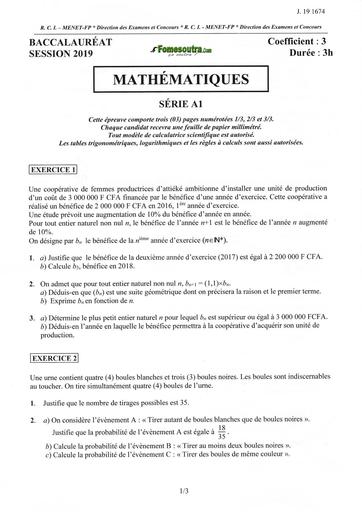 Bac a1 math 2019 by TEHUA