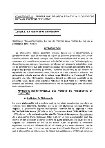 COURS DE PHILO 1ière LA VALEUR DE LA PHILOSOPHIE BY TEHUA