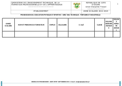 PROGRESSION DE L’EDUCATION PHYSIQUE ET SPORTIVE  1ERE BAC TECHNIQUE  TERTIAIRE ET INDUSTRIELLE
