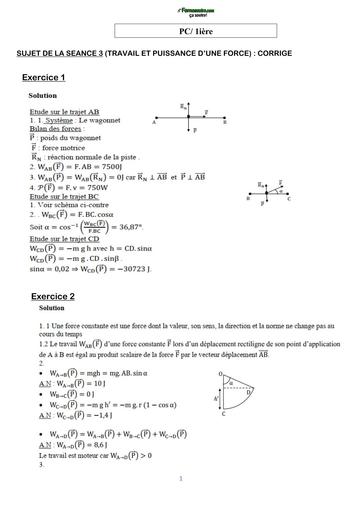 COURS DE VACANCES PC 1ière CORRIGE SUJET 3 (TRAVAIL ET PUISSANCE D’UNE FORCE) BY TEHUA