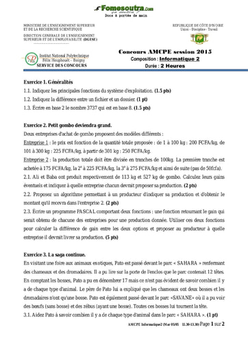 Sujet d'Informatique 2 concours AMCPE 2015