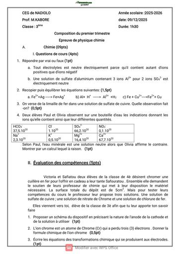SUJET PC 3ième TRIMESTRE 1 CEG DE BADIOLO 2025 BY TEHUA