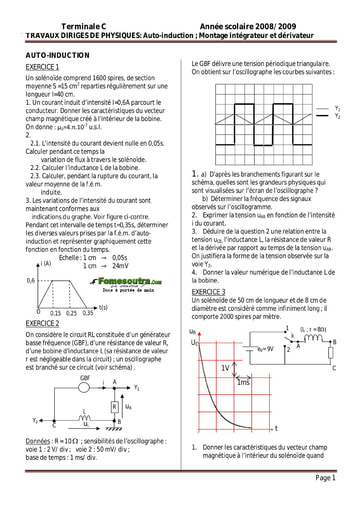 Sujet (2) Auto-induction ; Montage intégrateur et dérivateur - Physique Terminale C