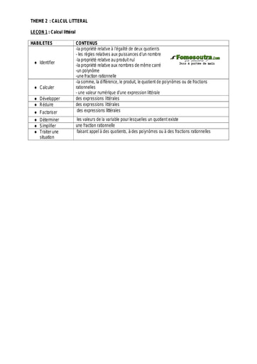 Calcul Littéral  2- Guide pédagogique Maths 3ème