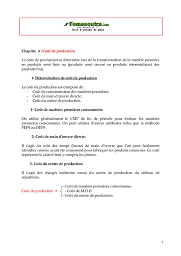 Coût de production - Comptabilité analytique 2ème année