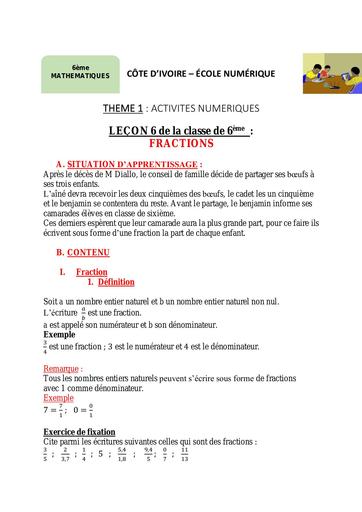 Maths 6ème L6 fractions