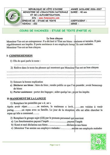 FICHE 4 Français CE2 Etude de texte PARTIE A by TEHUA