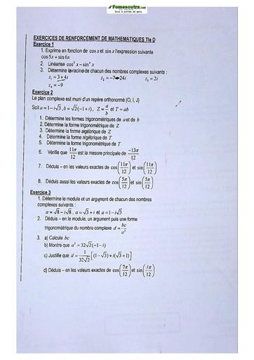 Sujet de Mathématiques Terminale D Lycée Classique 2021-2022