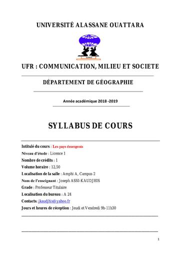 Les pays émergents - Cours de géographie Licence 1 - Université Alassane Ouattara