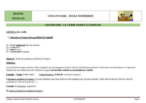 6e Gr L4 S6 auxiliaires daspect