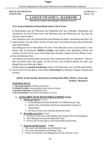 BEPC BLANC 2026 DRENA ABOISSO SUJET LV2 ALLEMAND (SUJET) by TEHUA