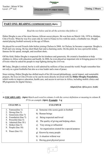 DEVOIR D'Anglais NIVEAU 2nde AC DIDIER DROGBA 2026 by TEHUA