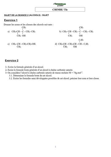 COURS DE VACANCES CHIMIE Tle SUJET 2 (ALCOOLS) BY TEHUA