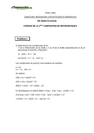 Corrigé 2ème épreuve de maths ISE option économie 2004 (ENSEA)