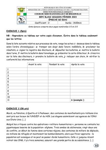 Cours du Soir Team Intellect de BINGERVILLE / BEPC BLANC EDHC