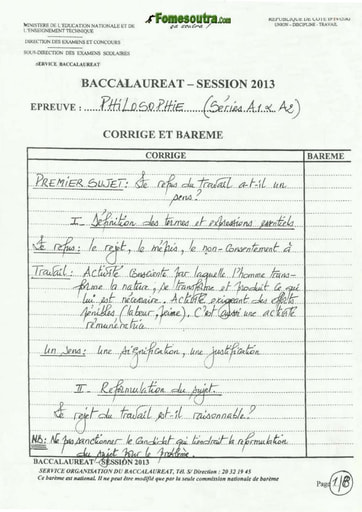 Corrigé de Philosophie BAC A1 A2 2013