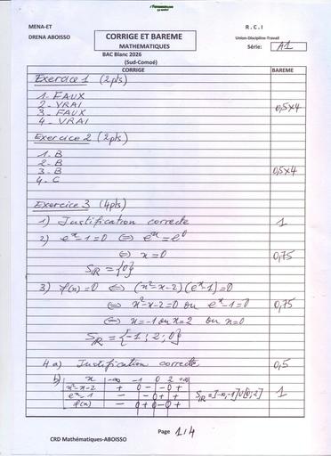 BAC BLANC 2026 DRENA ABOISSO SUJET MATHS SERIE A1 (BAREME) by TEHUA