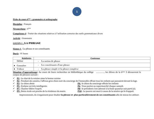 FICHES COMPLETES DE FRANÇAIS 1ier Cycle 6ième 3ième BY TEHUA