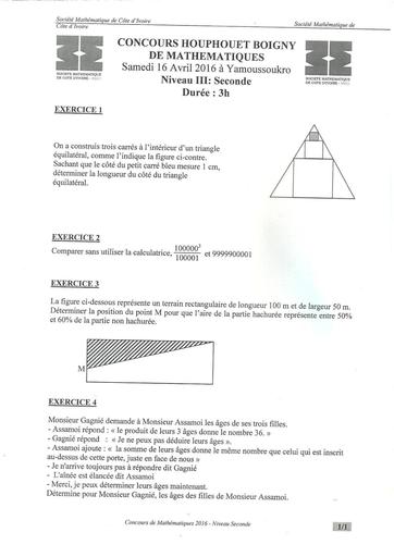 Concours-Houphouet-Boigny-Maths 2016-Niveau 2nde by DJAHA