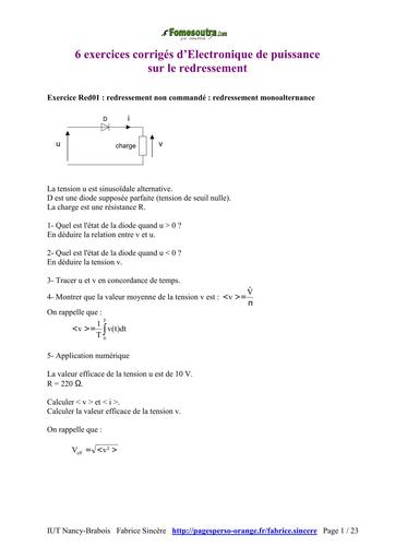 TD BTS Electronique de puissance Exercices N°1 CORRIGE BY TEHUA